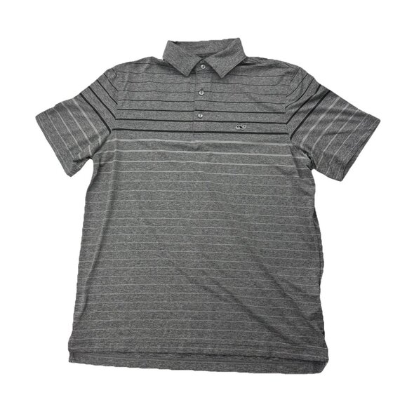 Vineyard Vines Mens M Gray Striped Performance Golf Polo Short Sleeve Shirt - Picture 1 of 6